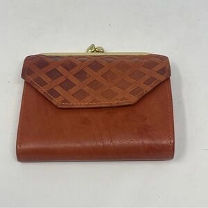 Prince Gardner Wallet Tan Brown Genuine Lambskin Leather Kiss Lock Coin Vintage